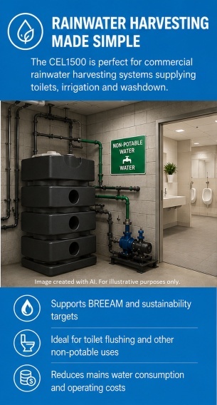1500L Utility Tank CEL1500 can be installed in basements or above ground.