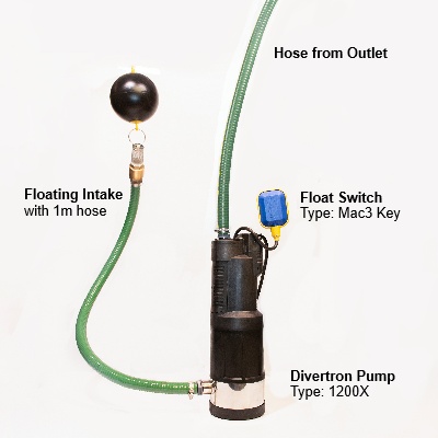 Divertron 1200X pump fitted with Floating Intake and Float Switch