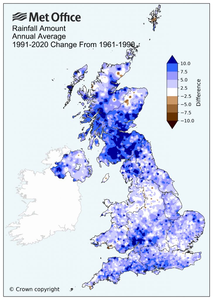 Annual Average Rainfall change (MET Office)